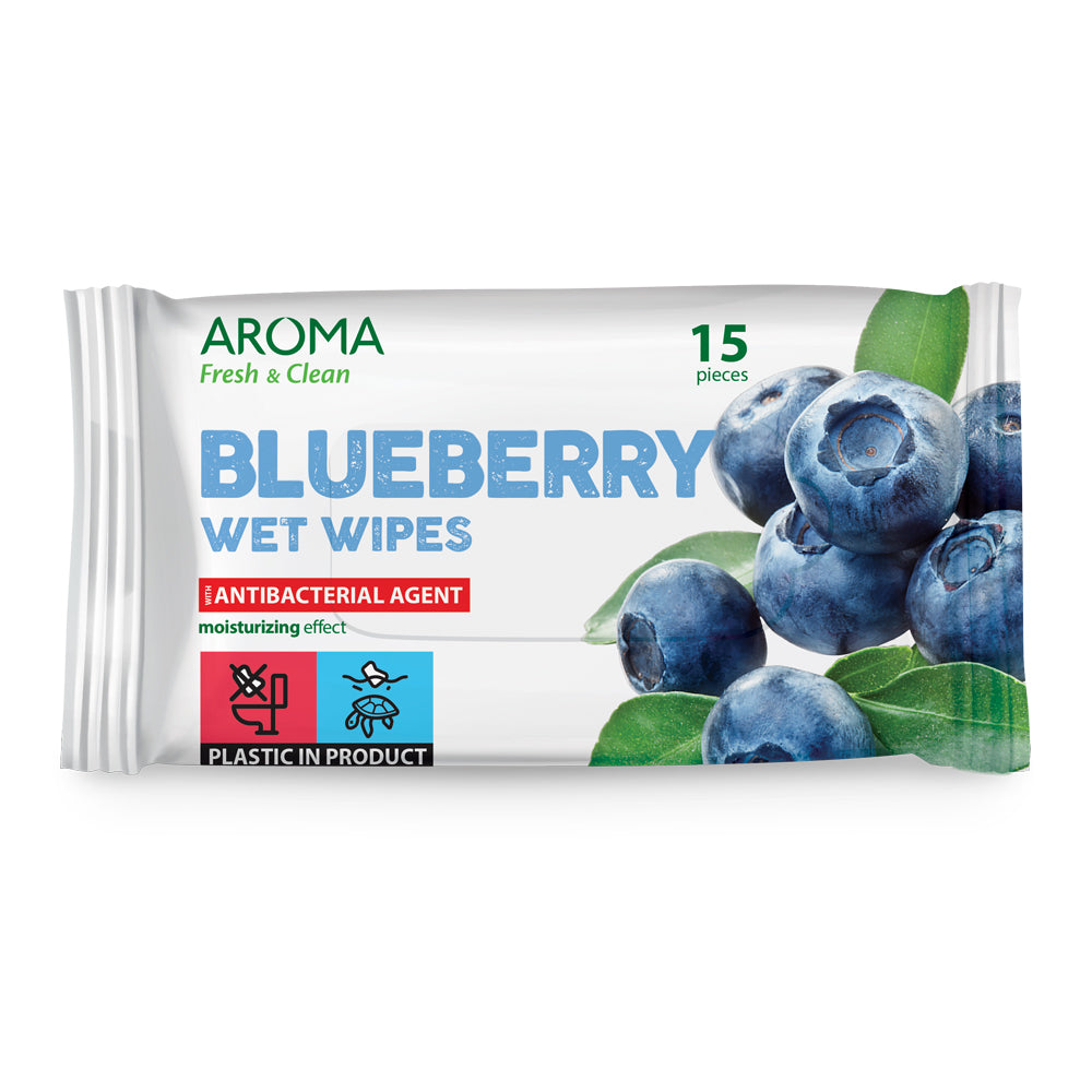 AROMA FRESH & CLEAN, Wet wipes Blueberry 15 pcs / 6pack
