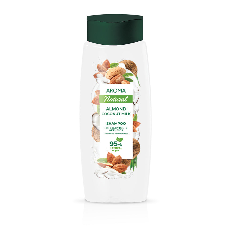 Aroma Natural Shampoo,Almond Coconut Milk For Greasy Roots & Dry Ends 400ml