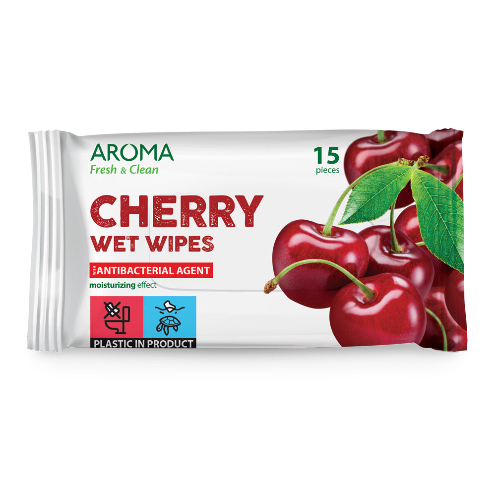 AROMA FRESH & CLEAN, Wet wipes Cherry 15 pcs /6pack