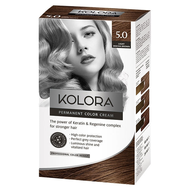 Kolora, Permanent Hair Color, 5.0 Light Mocha Brown