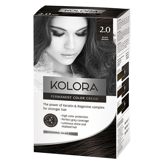 Kolora, Permanent Hair Color, 2.0 Black Brown